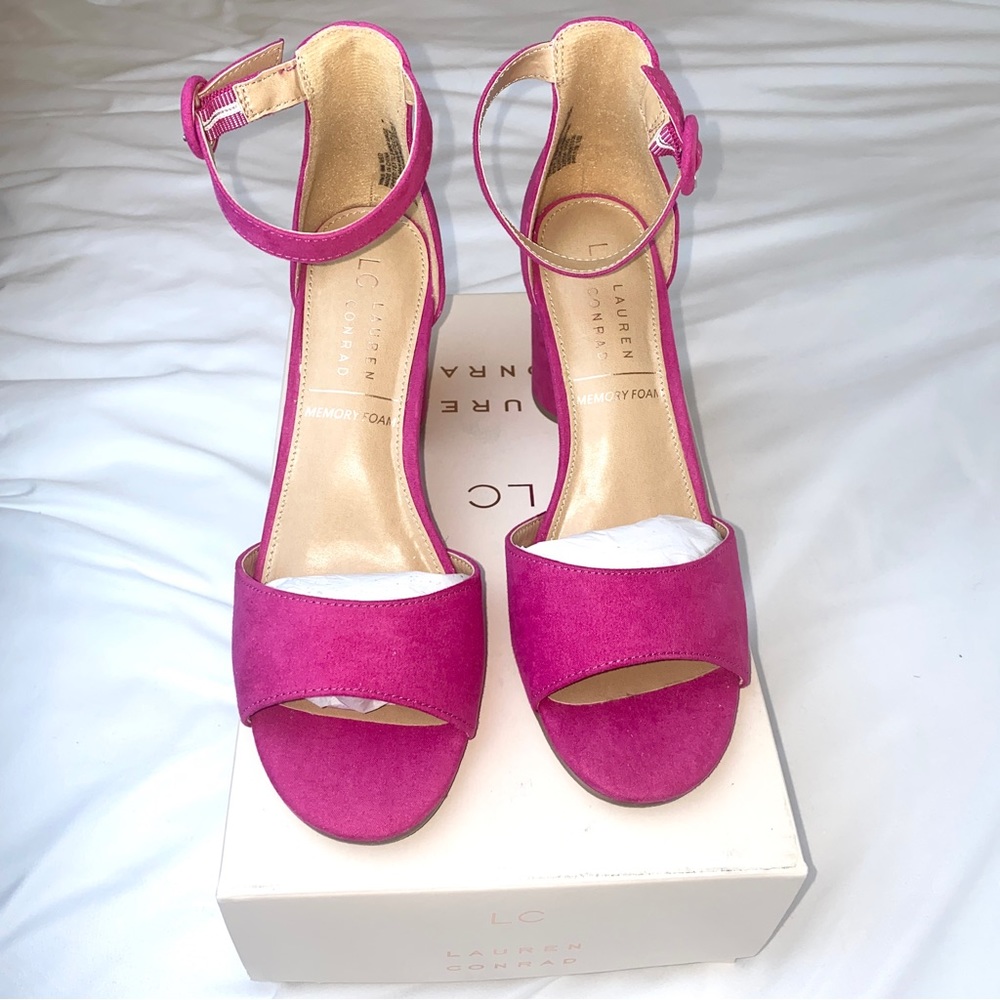 Lauren Conrad Jersey Pink Block Heels 8